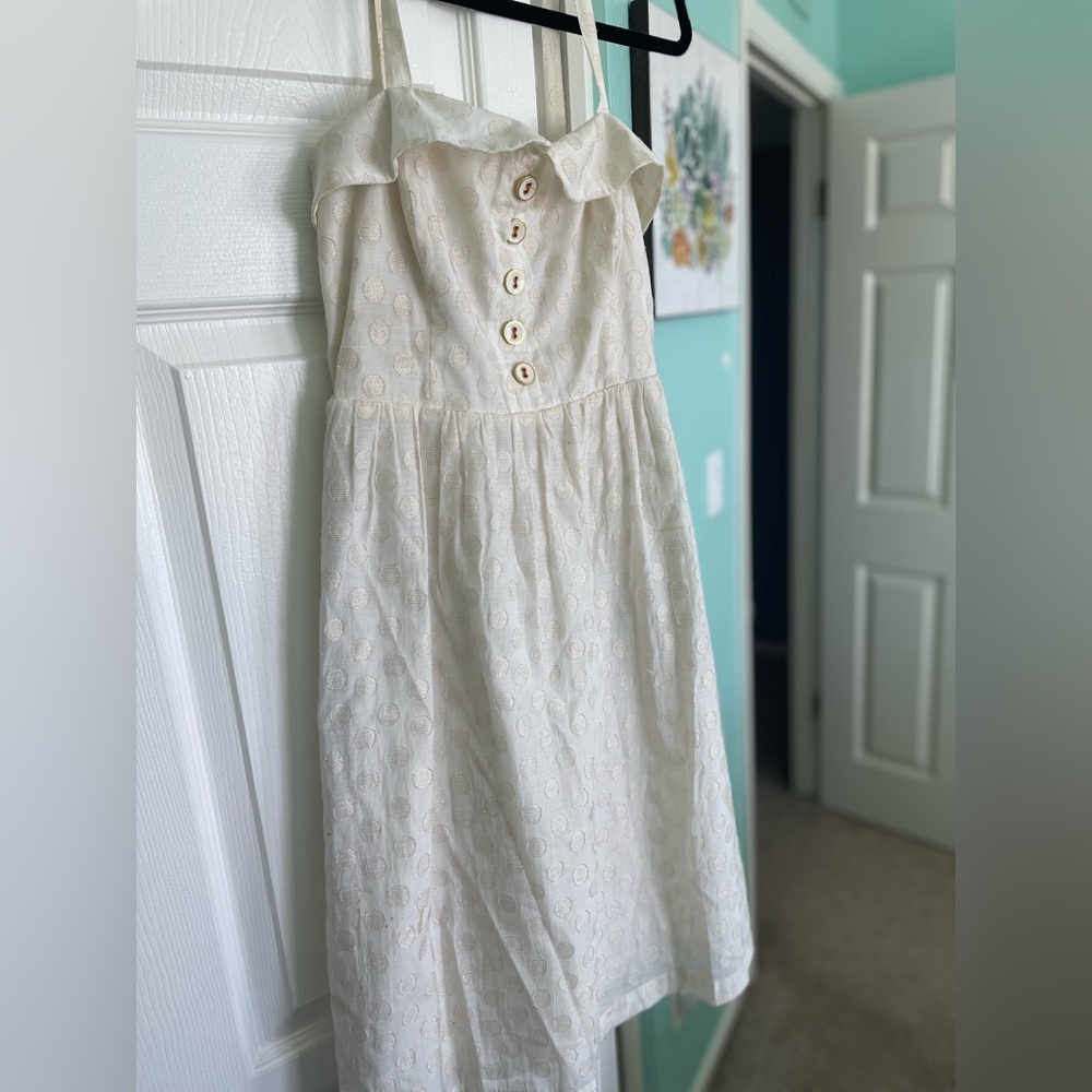 Anthropologie White and Gold Dress